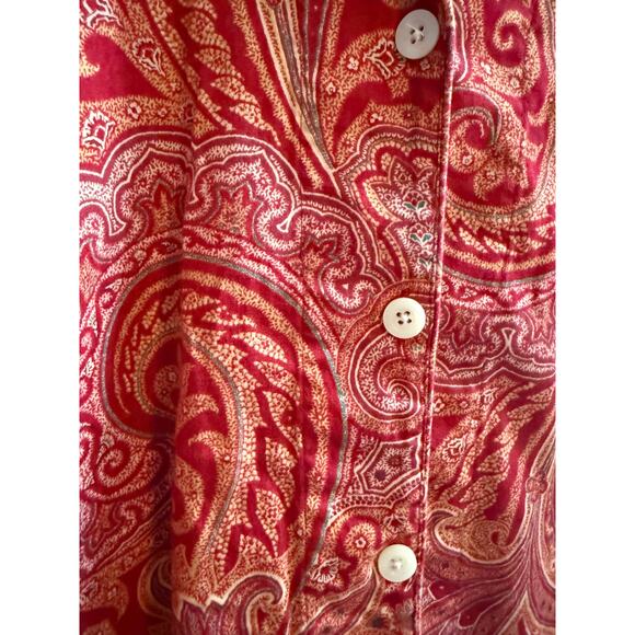 Ralph Lauren Women’s Cotton Red Paisley Pajama Top Button Front Size Small - Picture 2 of 7
